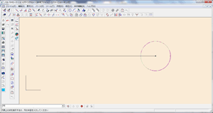 1.「円」機能で、点を追加したい線の端点か、任意の点を中心に半径を指定して円を描く